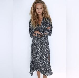 Zara Silky Dark Blue & Gray Satin Maxi Dress. Sz Small